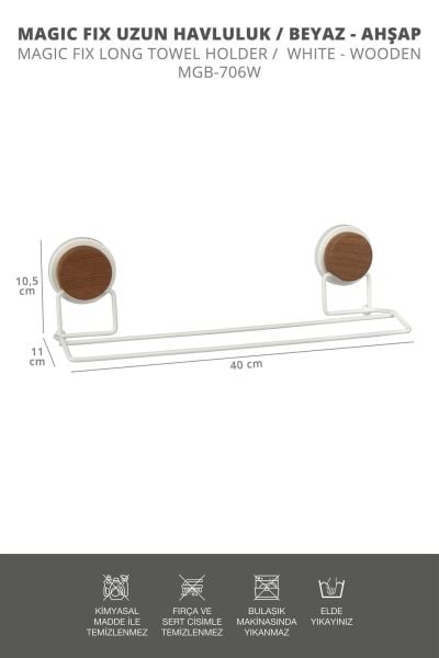 Okyanus Home Ahşap Desenli Magic Fix Sihirli Yapışkan Beyaz Uzun Havluluk