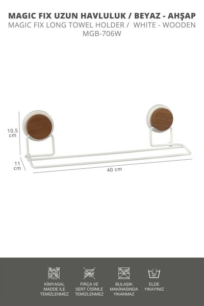 Okyanus Home Ahşap Desenli Magic Fix Sihirli Yapışkan Beyaz Uzun Havluluk