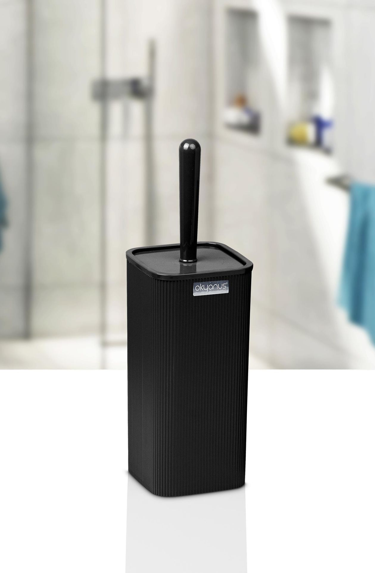 Okyanus Home Mina Siyah Çizgili Kare Wc Fırçalık