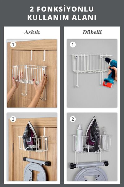 Okyanus Home Multi Fonksiyonel Beyaz Ütü Masa Askısı İster As / İster Vidala