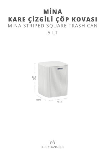 Okyanus Home Mina Beyaz Çizgili Kare Çöp Kovası