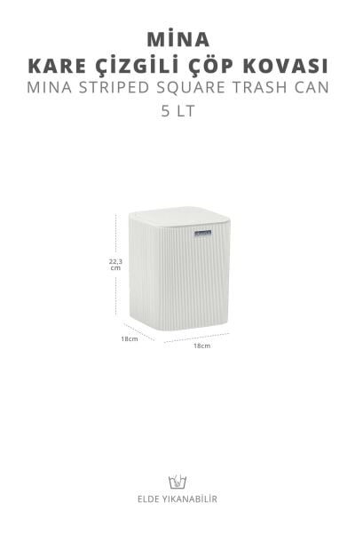 Okyanus Home Mina Beyaz Çizgili Kare Çöp Kovası