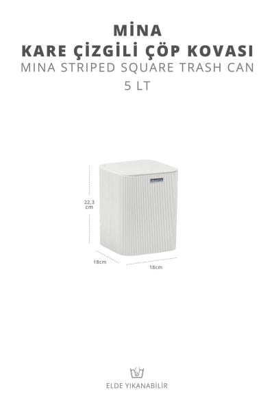 Okyanus Home Mina Beyaz Çizgili Kare Çöp Kovası
