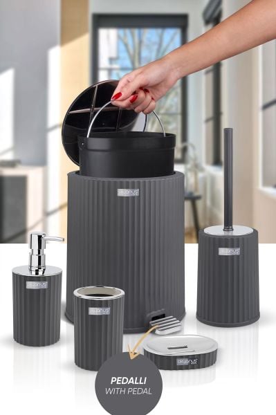 Okyanus Home Coliseum Antrasit Kromlu İç Kovalı Pedallı 5'li Banyo Seti