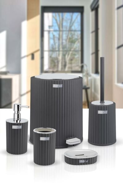 Okyanus Home Coliseum Antrasit Kromlu İç Kovalı Pedallı 5'li Banyo Seti