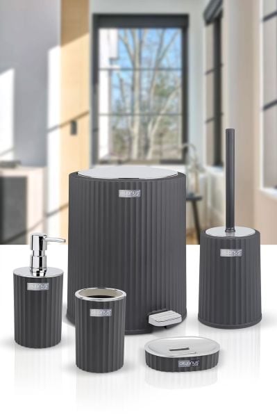 Okyanus Home Coliseum Antrasit Kromlu İç Kovalı Pedallı 5'li Banyo Seti