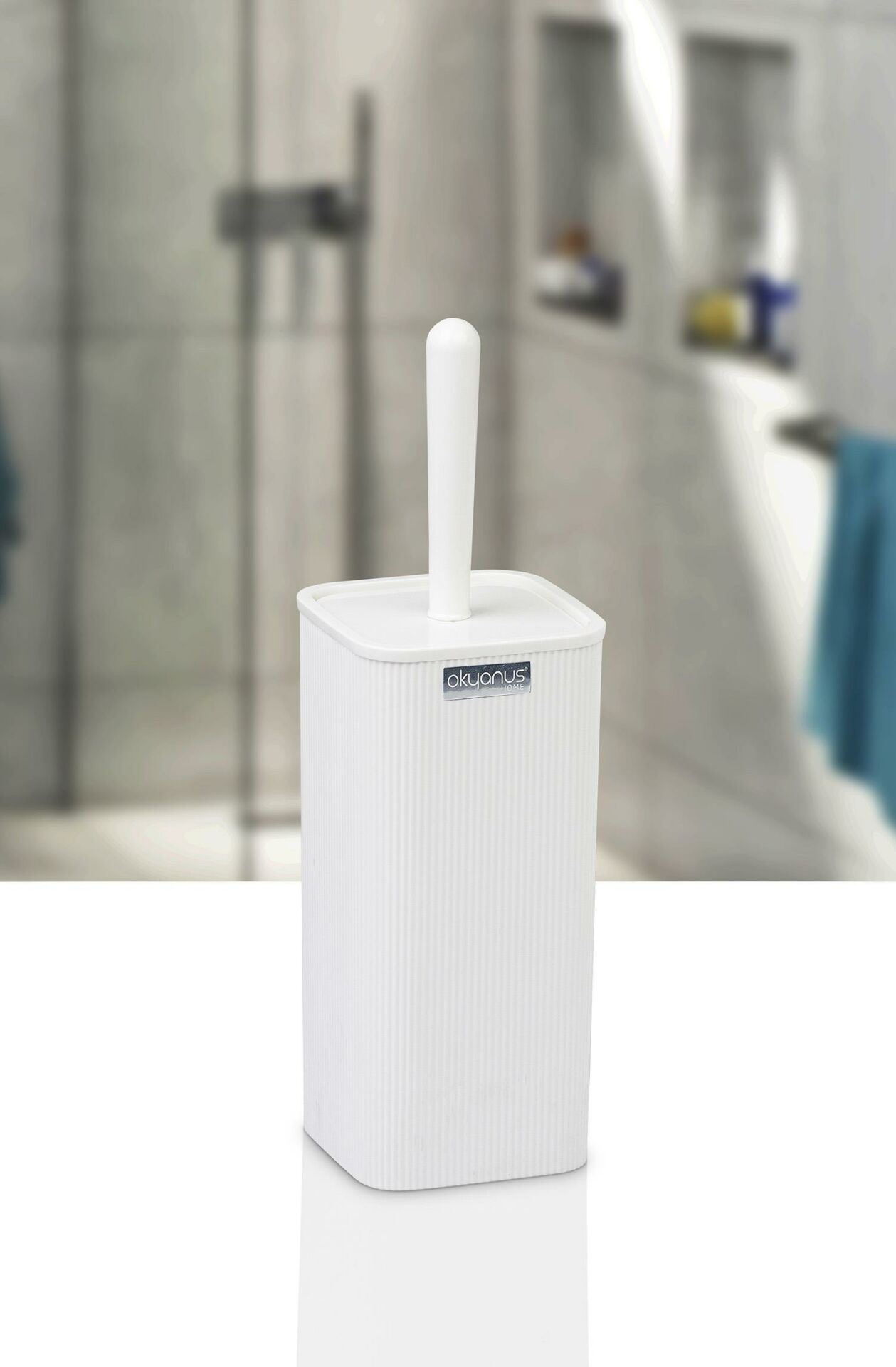 Okyanus Home Mina Beyaz Çizgili Kare Wc Fırçalık