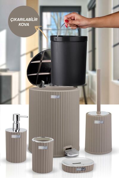 Okyanus Home Coliseum Vizon Kromlu İç Kovalı Pedallı 5'li Banyo Seti