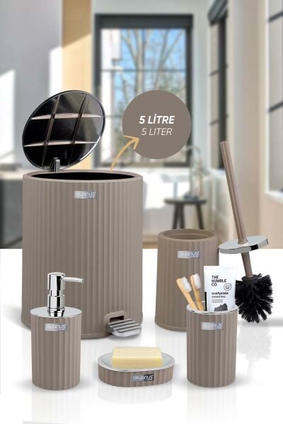 Okyanus Home Coliseum Vizon Kromlu İç Kovalı Pedallı 5'li Banyo Seti