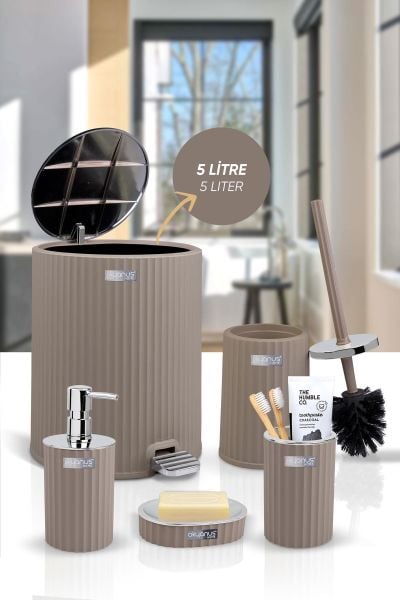 Okyanus Home Coliseum Vizon Kromlu İç Kovalı Pedallı 5'li Banyo Seti