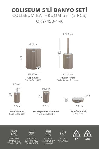 Okyanus Home Coliseum Vizon Kromlu İç Kovalı Pedallı 5'li Banyo Seti
