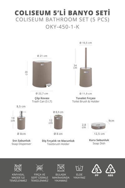 Okyanus Home Coliseum Vizon Kromlu İç Kovalı Pedallı 5'li Banyo Seti