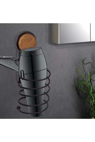 Okyanus Home Ahşap Desenli Magic Fix Sihirli Yapışkan Siyah Saç Kurutma Makine Askısı
