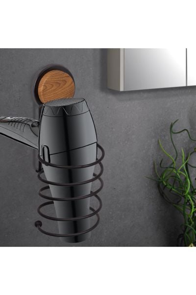 Okyanus Home Ahşap Desenli Magic Fix Sihirli Yapışkan Siyah Saç Kurutma Makine Askısı