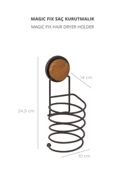 Okyanus Home Ahşap Desenli Magic Fix Sihirli Yapışkan Siyah Saç Kurutma Makine Askısı