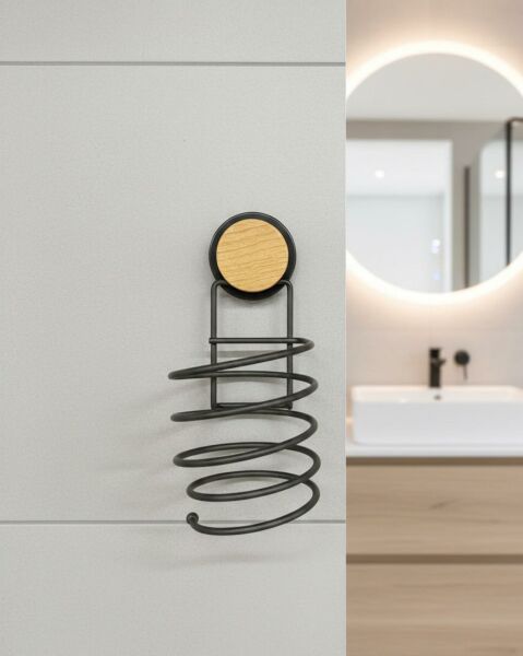 Okyanus Home Ahşap Desenli Magic Fix Sihirli Yapışkan Siyah Saç Kurutma Makine Askısı