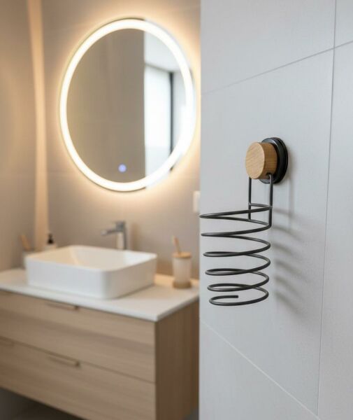 Okyanus Home Ahşap Desenli Magic Fix Sihirli Yapışkan Siyah Saç Kurutma Makine Askısı