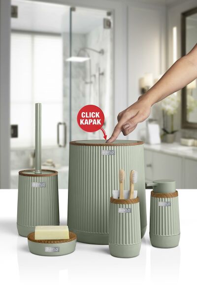 Okyanus Home Nida Yeşil Ahşap Desenli Eko 5'li Banyo Seti
