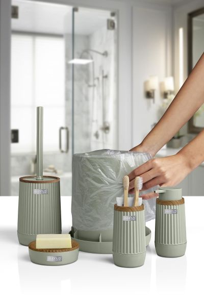 Okyanus Home Nida Yeşil Ahşap Desenli Eko 5'li Banyo Seti