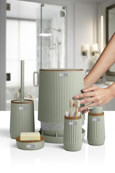 Okyanus Home Nida Yeşil Ahşap Desenli Eko 5'li Banyo Seti
