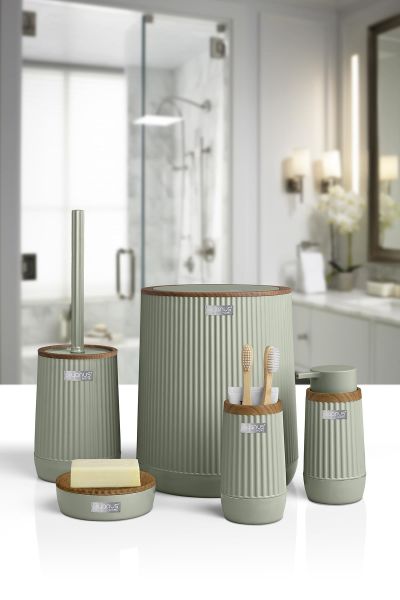 Okyanus Home Nida Yeşil Ahşap Desenli Eko 5'li Banyo Seti