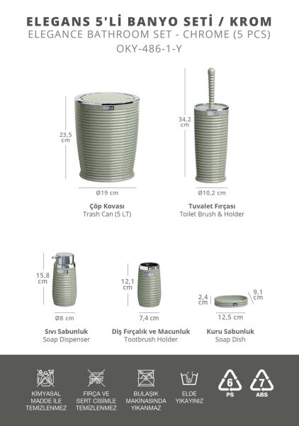 Okyanus Home Yeşil Kromlu Elegans 5'li Banyo Seti