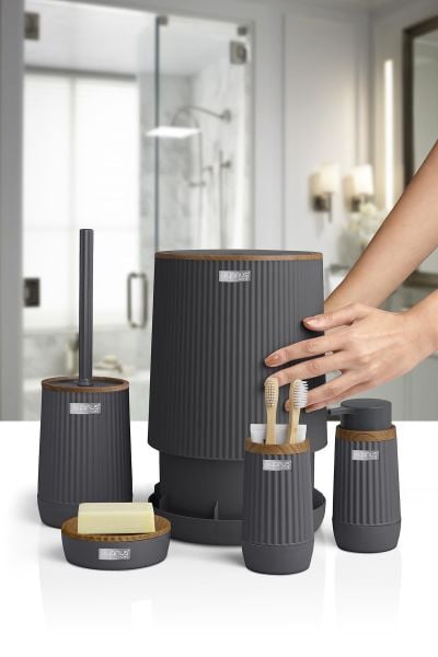 Okyanus Home Nida Antrasit Ahşap Desenli Eko 5'li Banyo Seti