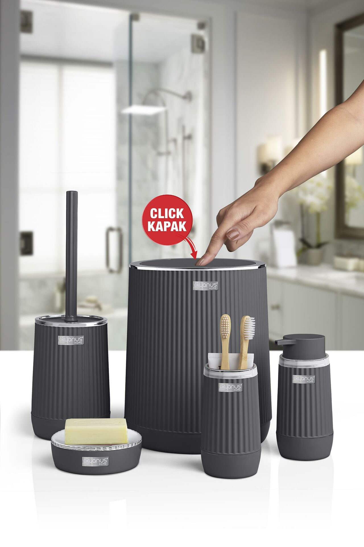 Okyanus Home Nida Antrasit Kromlu Eko 5'li Banyo Seti