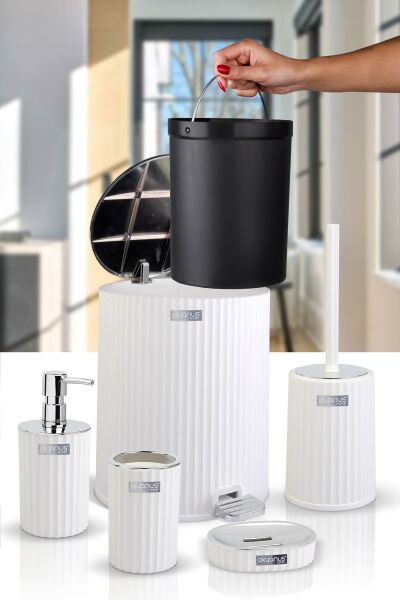 Okyanus Home Coliseum Beyaz Kromlu İç Kovalı Pedallı 5'li Banyo Seti