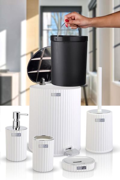 Okyanus Home Coliseum Beyaz Kromlu İç Kovalı Pedallı 5'li Banyo Seti