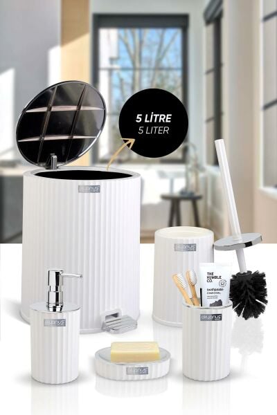 Okyanus Home Coliseum Beyaz Kromlu İç Kovalı Pedallı 5'li Banyo Seti