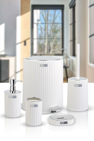 Okyanus Home Coliseum Beyaz Kromlu İç Kovalı Pedallı 5'li Banyo Seti