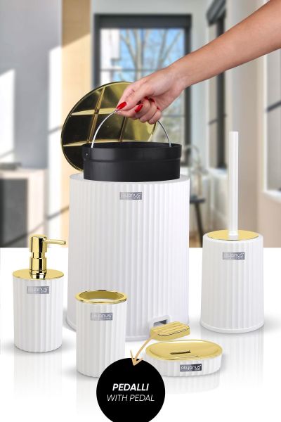 Okyanus Home Coliseum Beyaz Gold İç Kovalı Pedallı 5'li Banyo Seti