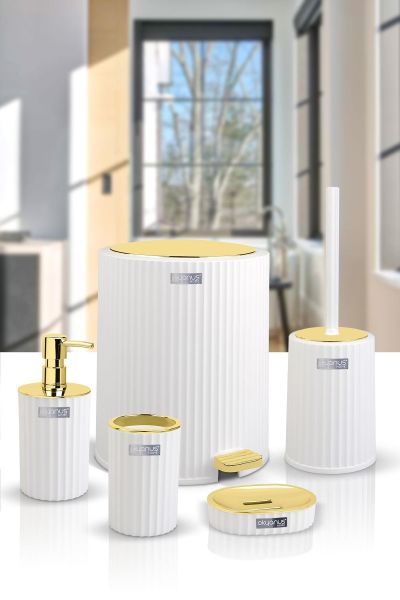 Okyanus Home Coliseum Beyaz Gold İç Kovalı Pedallı 5'li Banyo Seti