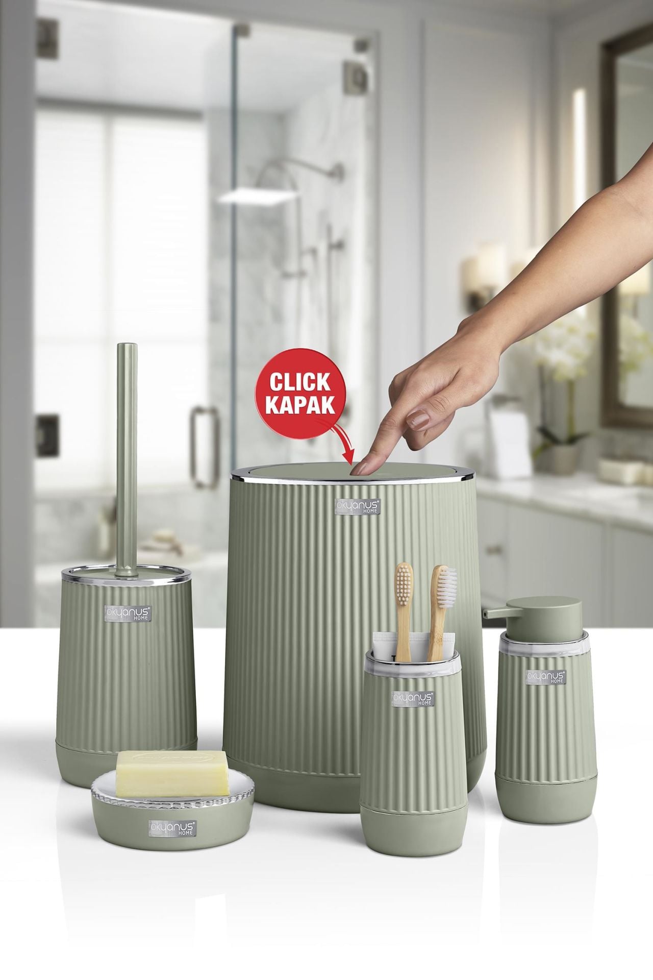 Okyanus Home Nida Yeşil Kromlu Eko 5'li Banyo Seti