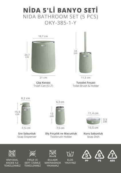 Okyanus Home Nida Yeşil Kromlu Eko 5'li Banyo Seti