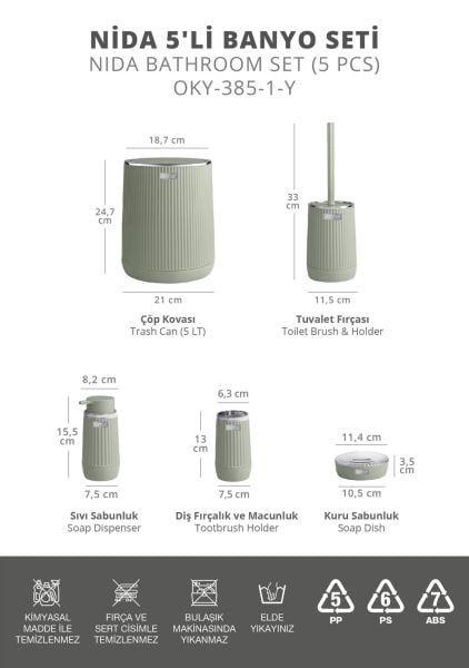 Okyanus Home Nida Yeşil Kromlu Eko 5'li Banyo Seti