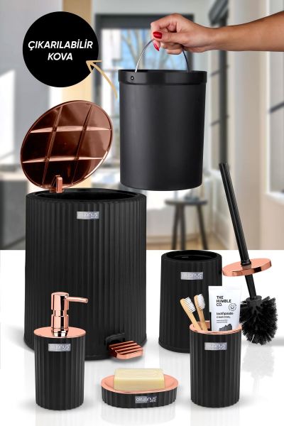 Okyanus Home Coliseum Siyah Bakır İç Kovalı Pedallı 5'li Banyo Seti