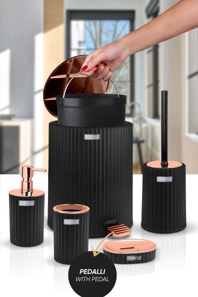 Okyanus Home Coliseum Siyah Bakır İç Kovalı Pedallı 5'li Banyo Seti