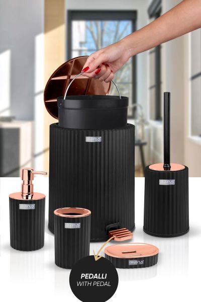 Okyanus Home Coliseum Siyah Bakır İç Kovalı Pedallı 5'li Banyo Seti