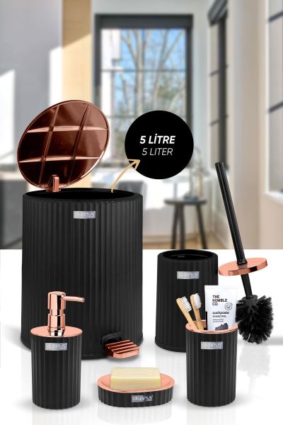 Okyanus Home Coliseum Siyah Bakır İç Kovalı Pedallı 5'li Banyo Seti