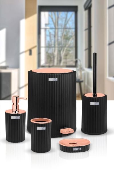 Okyanus Home Coliseum Siyah Bakır İç Kovalı Pedallı 5'li Banyo Seti