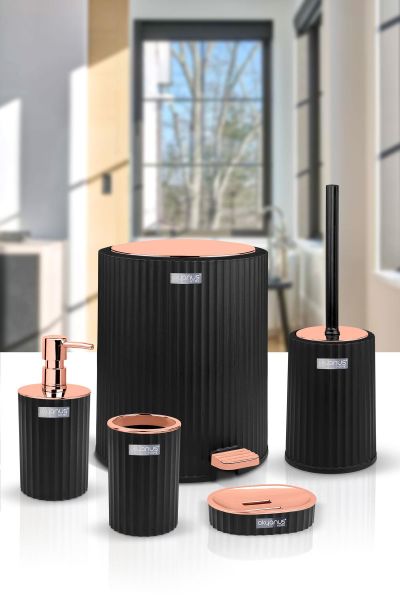 Okyanus Home Coliseum Siyah Bakır İç Kovalı Pedallı 5'li Banyo Seti