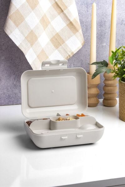 Okyanus Home Bej Lunch Box 2 Katlı 5 bölmeli Kendinden Çatal Kaşıklı Beslenme Kutusu