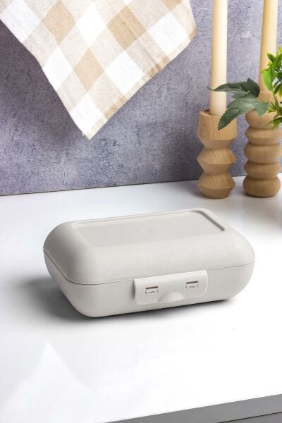Okyanus Home Bej Lunch Box 2 Katlı 5 bölmeli Kendinden Çatal Kaşıklı Beslenme Kutusu