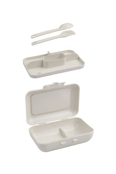 Okyanus Home Bej Lunch Box 2 Katlı 5 bölmeli Kendinden Çatal Kaşıklı Beslenme Kutusu