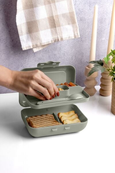 Okyanus Home Yeşil Lunch Box 2 Katlı 5 bölmeli Kendinden Çatal Kaşıklı Beslenme Kutusu