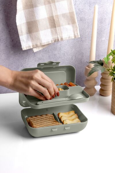 Okyanus Home Yeşil Lunch Box 2 Katlı 5 bölmeli Kendinden Çatal Kaşıklı Beslenme Kutusu
