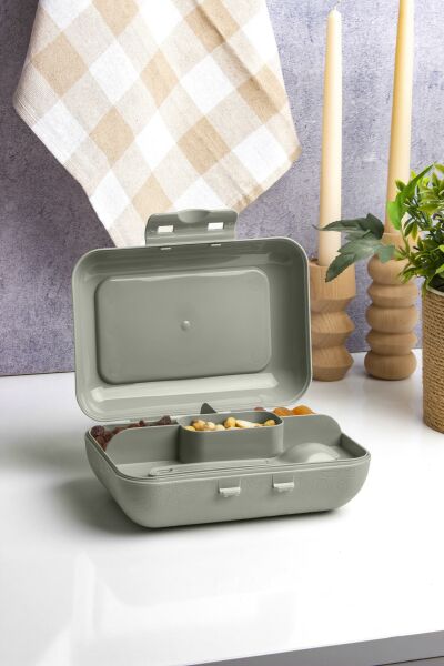 Okyanus Home Yeşil Lunch Box 2 Katlı 5 bölmeli Kendinden Çatal Kaşıklı Beslenme Kutusu