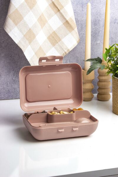 Okyanus Home Pudra Lunch Box 2 Katlı 5 bölmeli Kendinden Çatal Kaşıklı Beslenme Kutusu